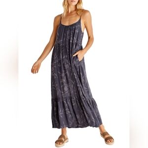 Z Supply Lido Floral Shadow Blue/Grey Ruffled Tiered Maxi Sundress Size Medium